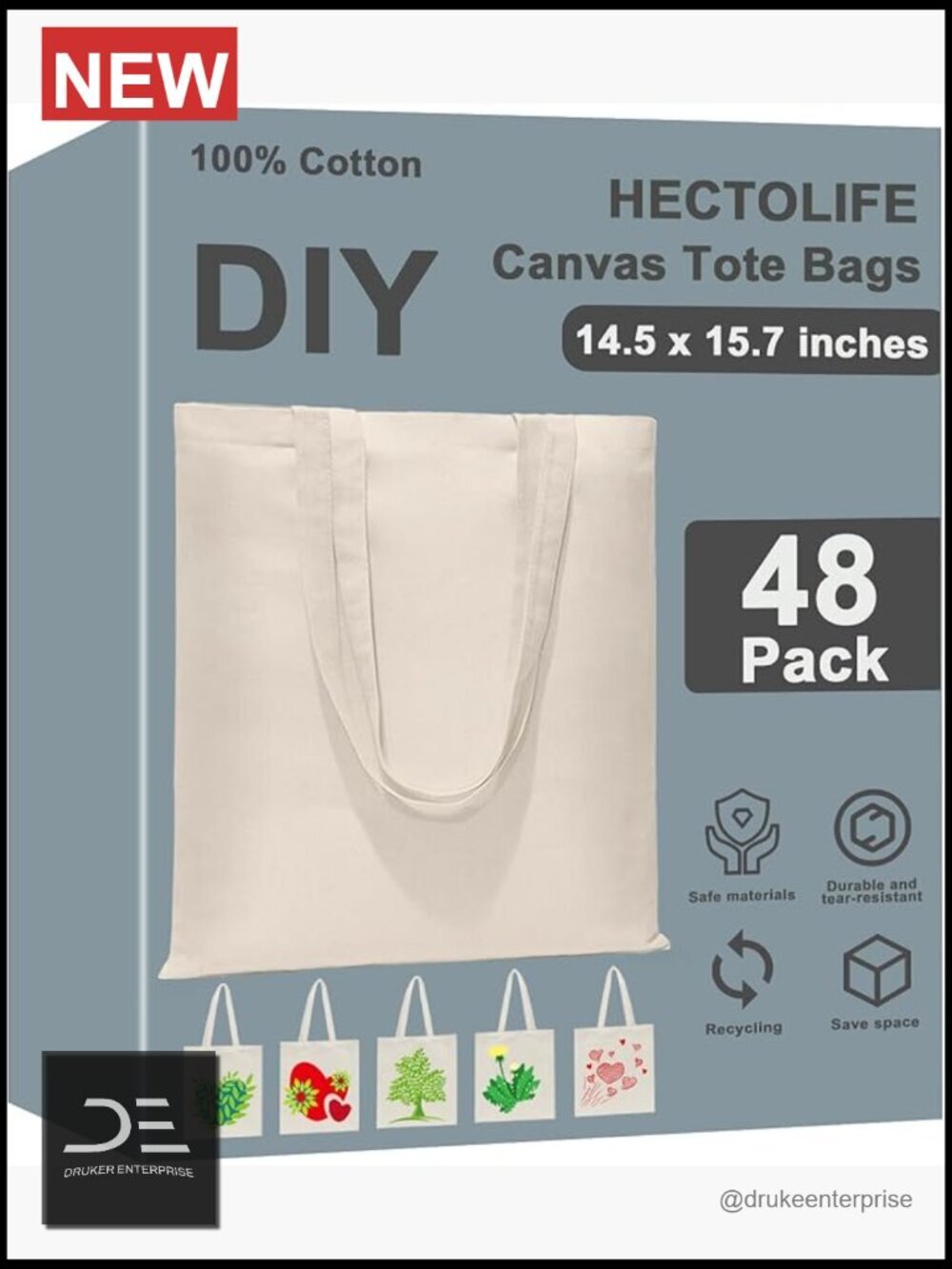 48 Pack Blank Canvas Tote Bags - Reusable Grocery Bags - DIY Craft Bulk